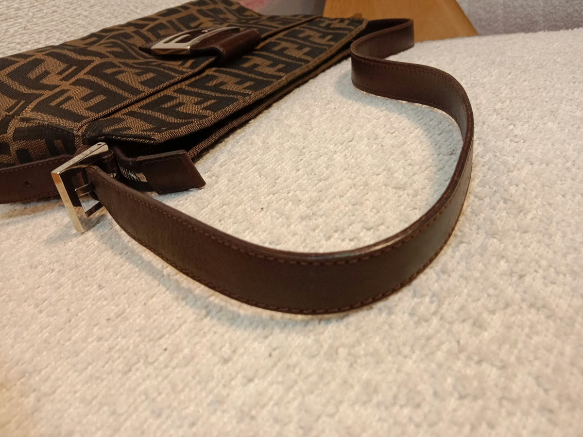 Fendi Zucca Baguette Canvas Shoulder Bag Brown