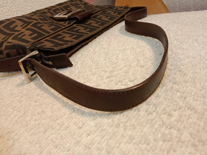 Fendi Zucca Baguette Canvas Shoulder Bag Brown