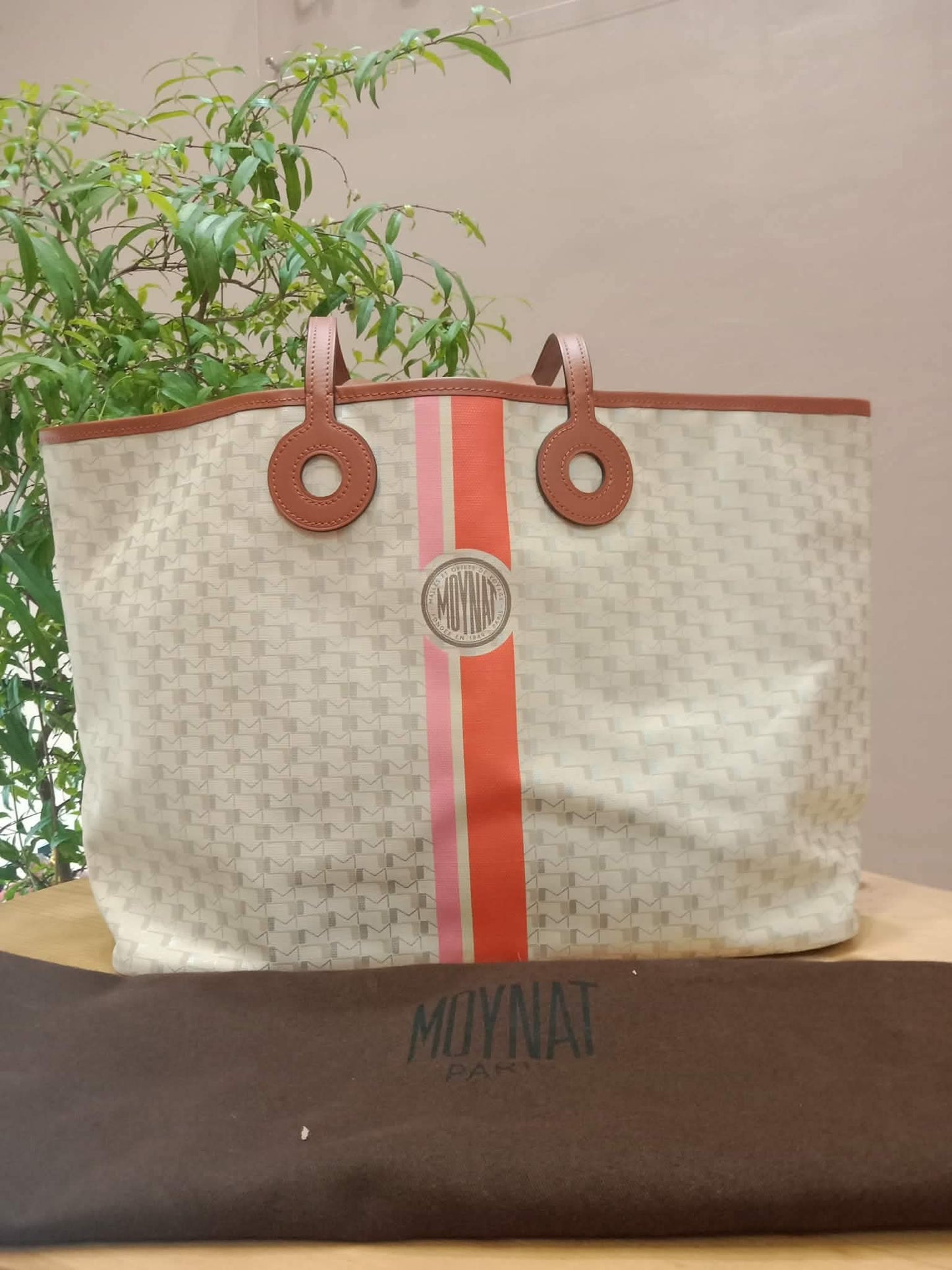 Moynat Paris Oh! Tote Ruban Monogram Canvas Beige