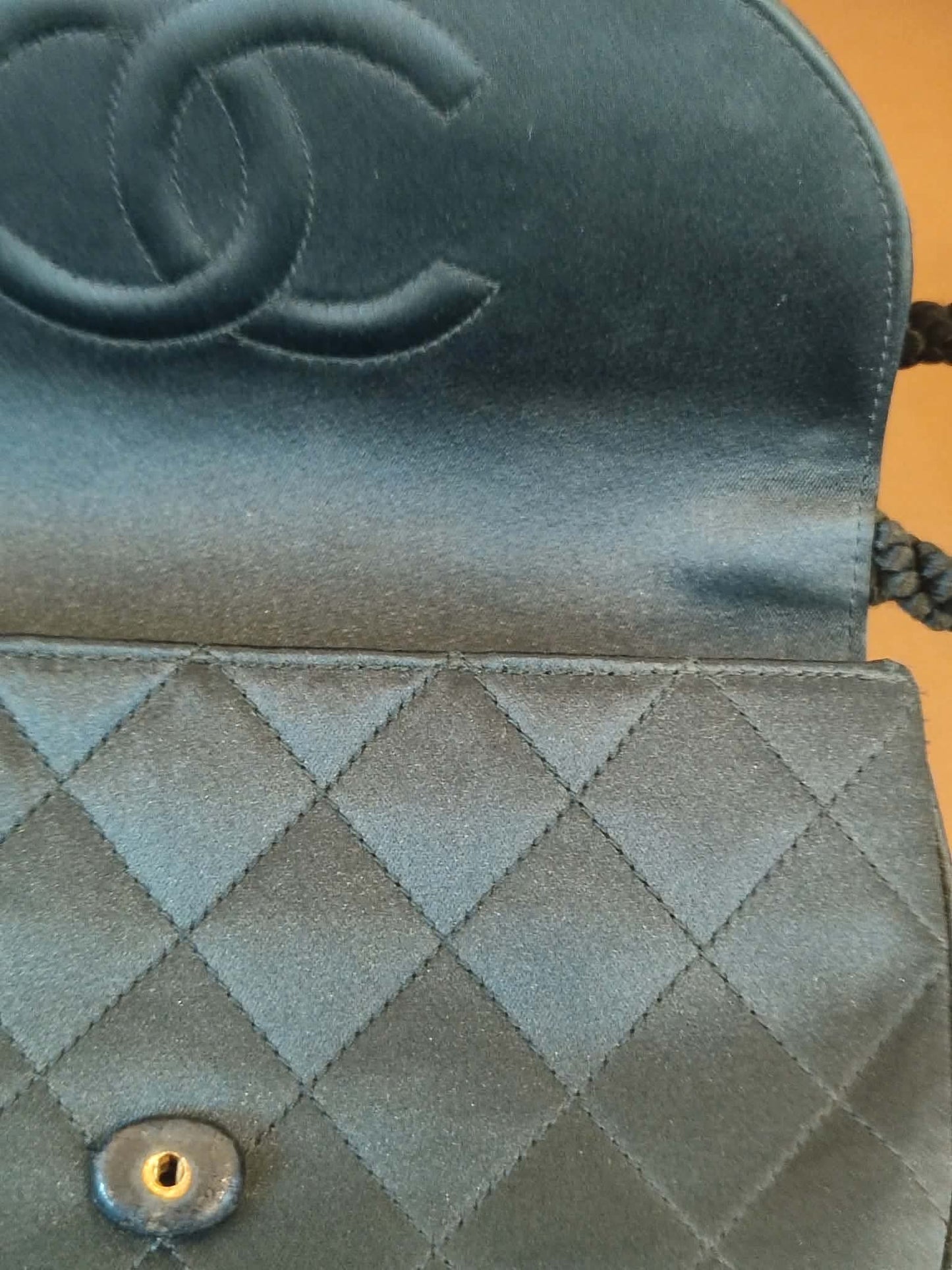 Chanel Quilted Satin Halfmoon Rhinestone Vintage Bag Black Series 0