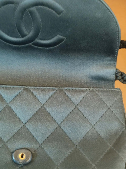 Chanel Quilted Satin Halfmoon Rhinestone Vintage Bag Black Series 0