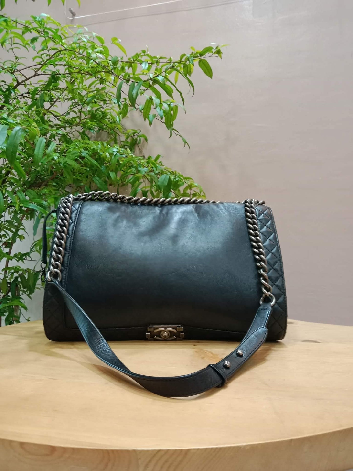 Chanel Boy Reverso Flap Bag Quilted Borders Antique Silver Hardware Series 18