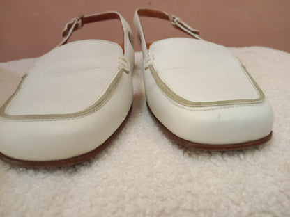 Celine Leather Slingback Loafers Classic Square-Toe Design White Size 37.5