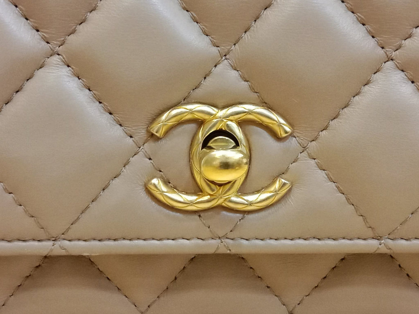 Chanel Quilted Wallet On Chain Lambskin Beige Microchipped