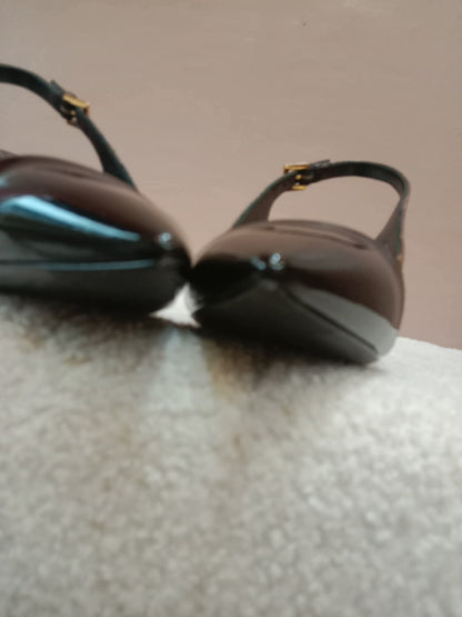 Louis Vuitton Archlight Slingback Pumps Toe Cap Patent Black Monogram Canvas Size 35.5