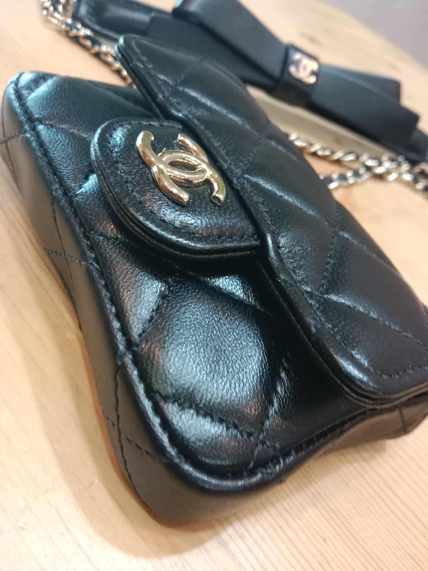 Chanel Bow Chain Belt Bag Black Lambskin Series 31
