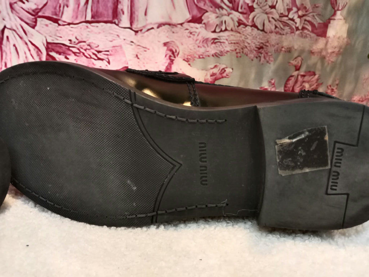 Miu Miu Brushed Penny Loafers Leather Black Size 35