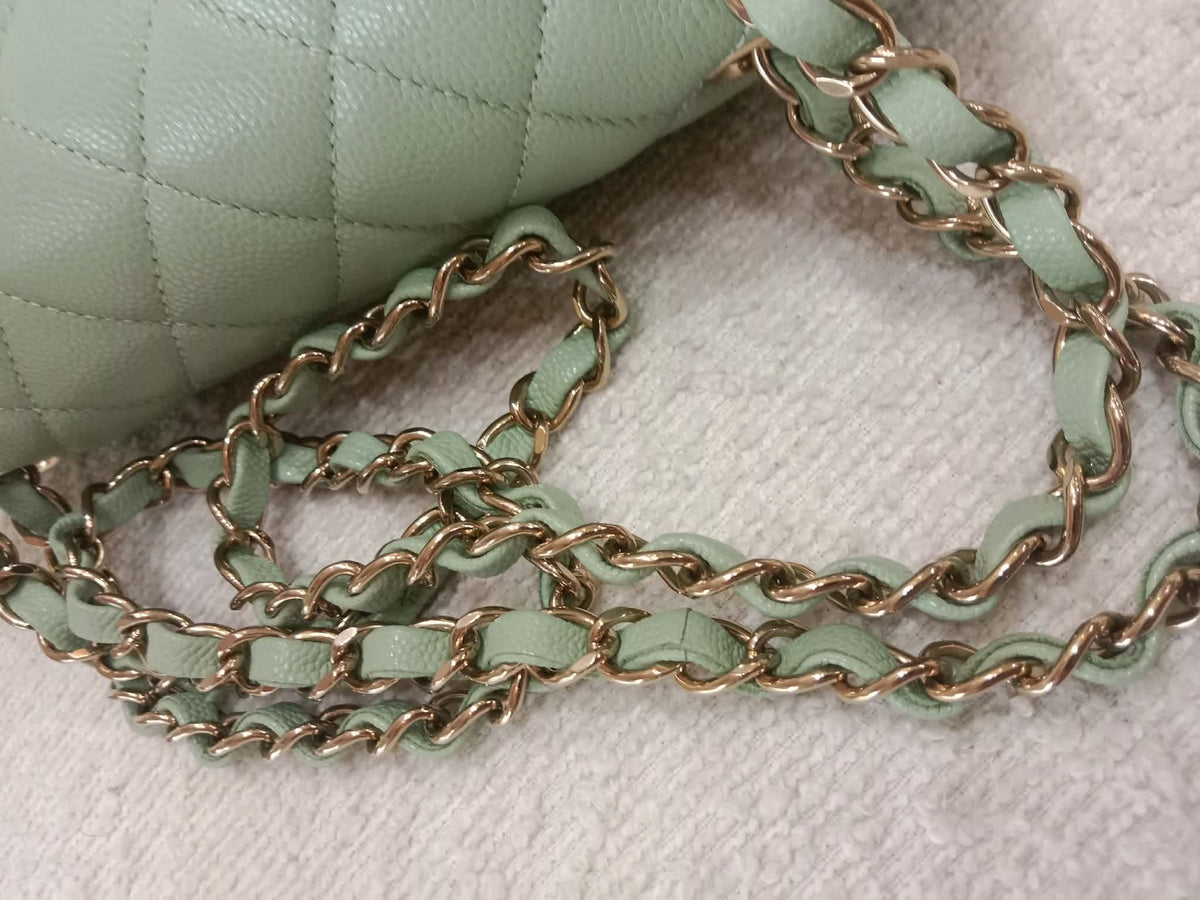 Chanel 24C Timeless Classic Double Flap Caviar Green Caviar Microchipped