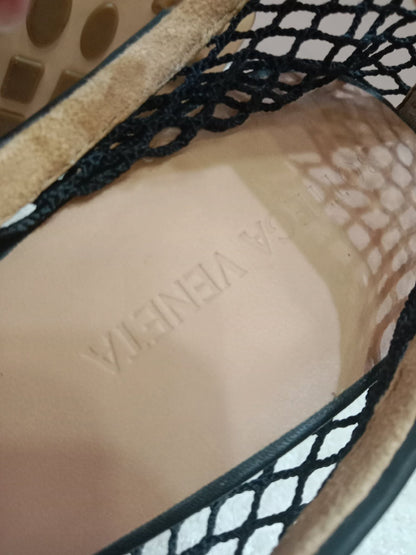 Bottega Veneta Stretch Pumps Black Mesh Square Toe Size 36