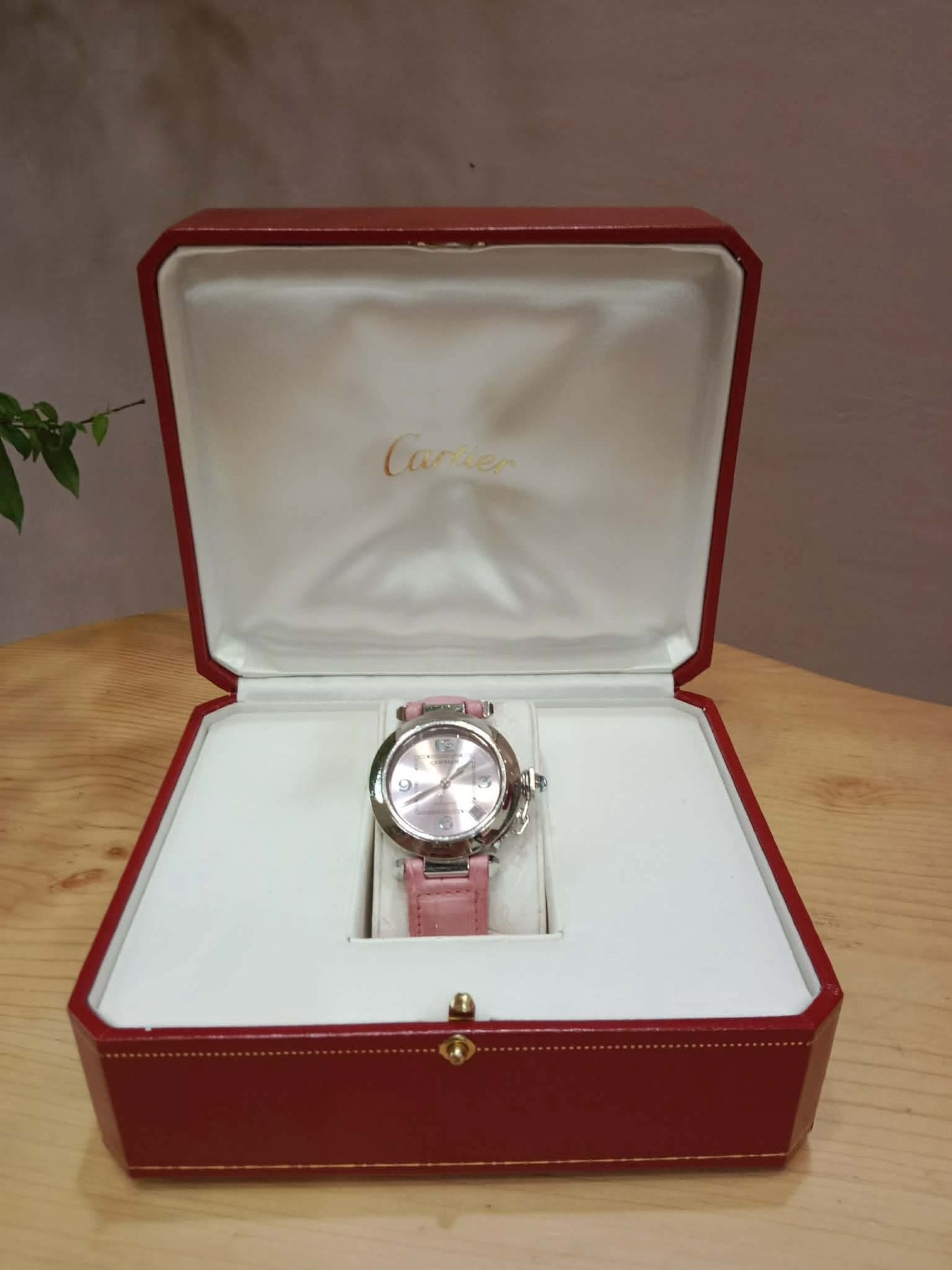 Cartier Pasha C Pink Blue Limited Edition Watch 35mm Stainless Steel Case Pink Alligator Leather Strap