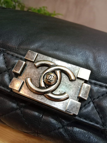 Chanel Boy Reverso Flap Bag Quilted Borders Antique Silver Hardware Series 18