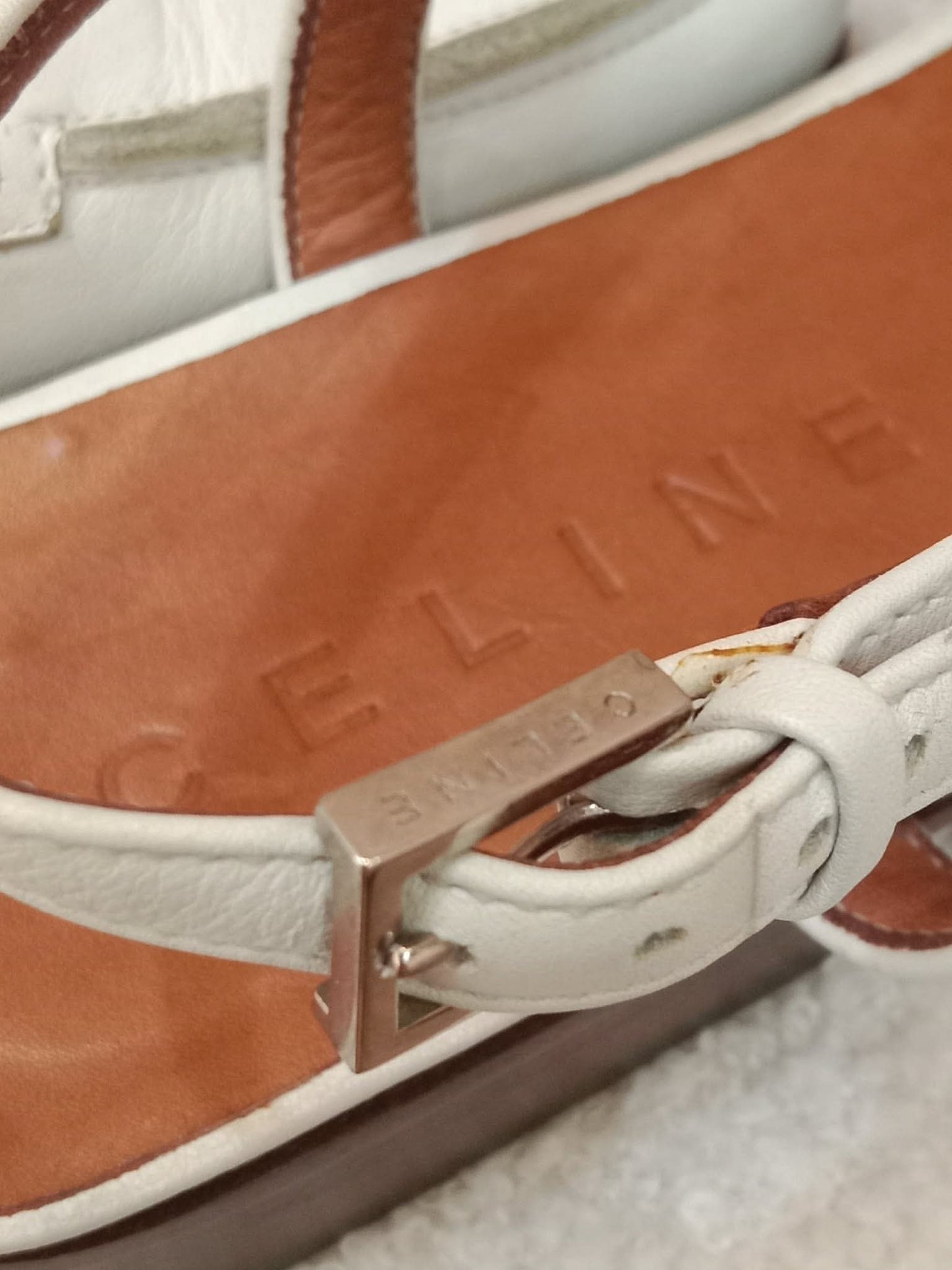 Celine Leather Slingback Loafers Classic Square-Toe Design White Size 37.5