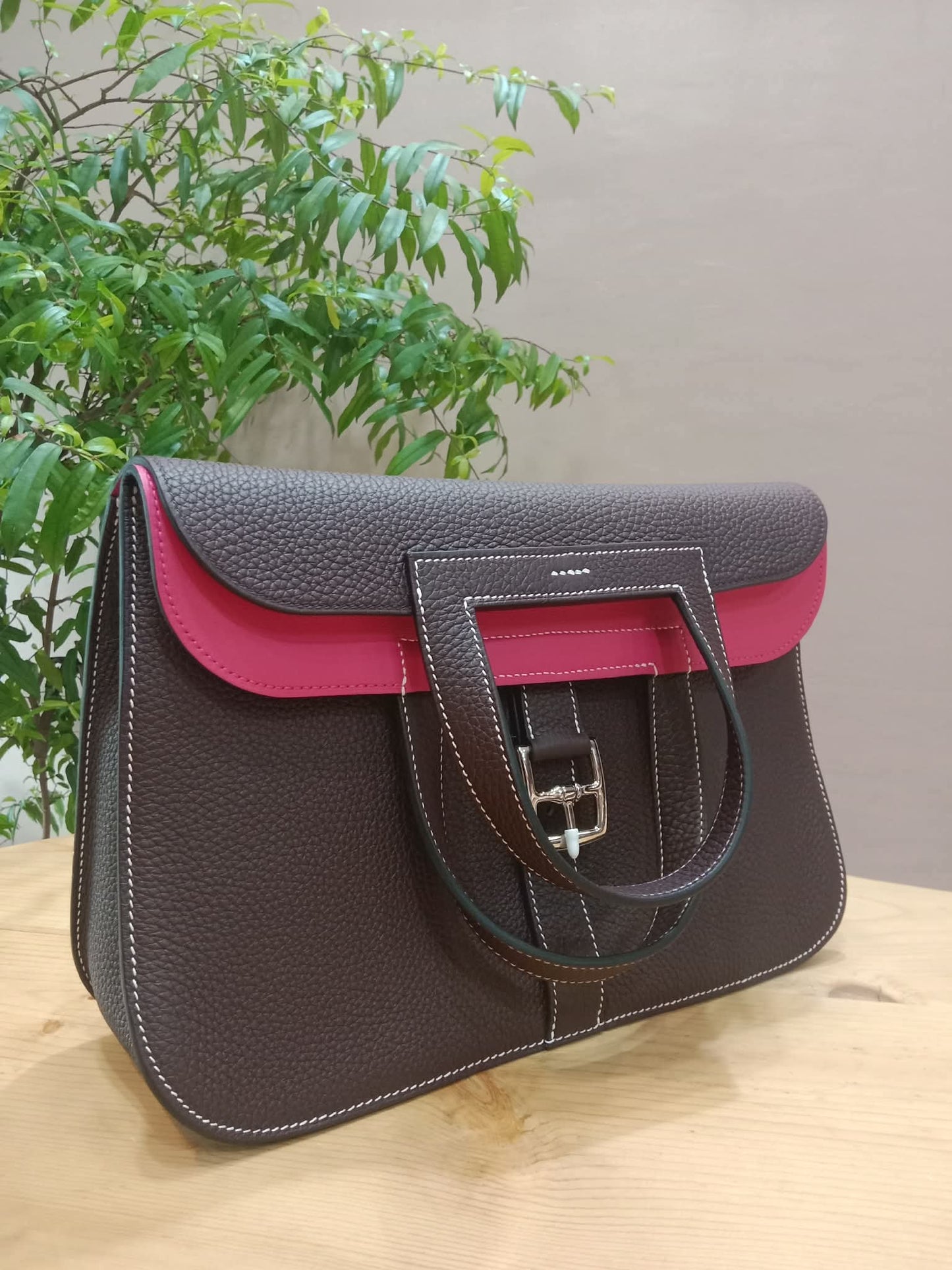 Hermes Halzan 31 Clemence Bicolor Rouge/Pink Stamp B 2023
