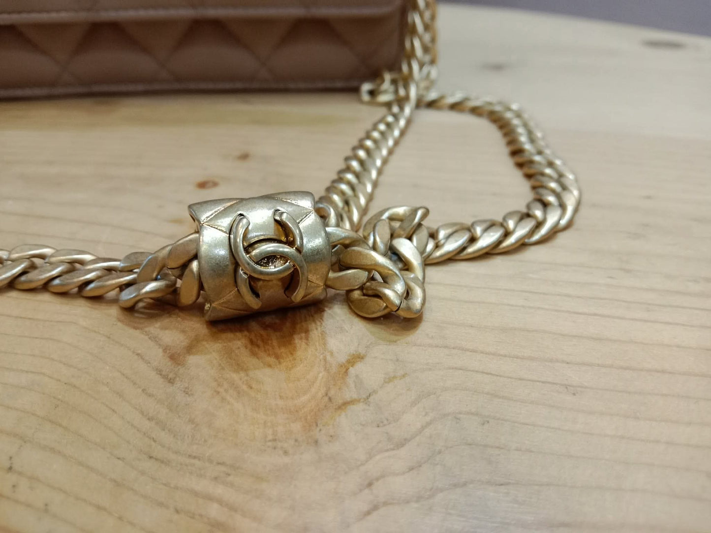 Chanel Quilted Wallet On Chain Lambskin Beige Microchipped