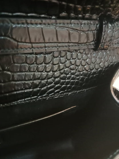 Saint Laurent Manhattan Crocodile Embossed Leather Black