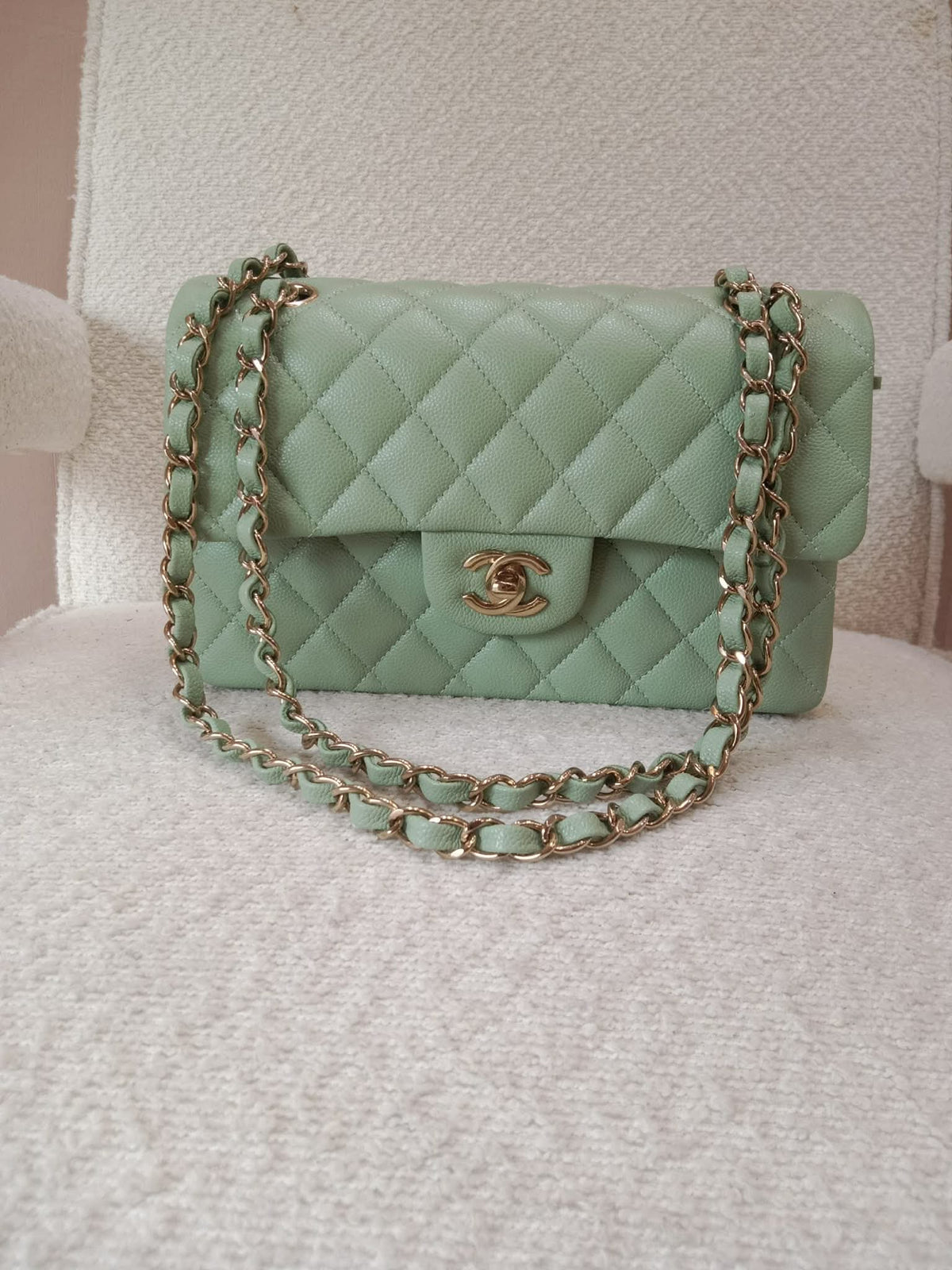 Chanel 24C Timeless Classic Double Flap Caviar Green Caviar Microchipped