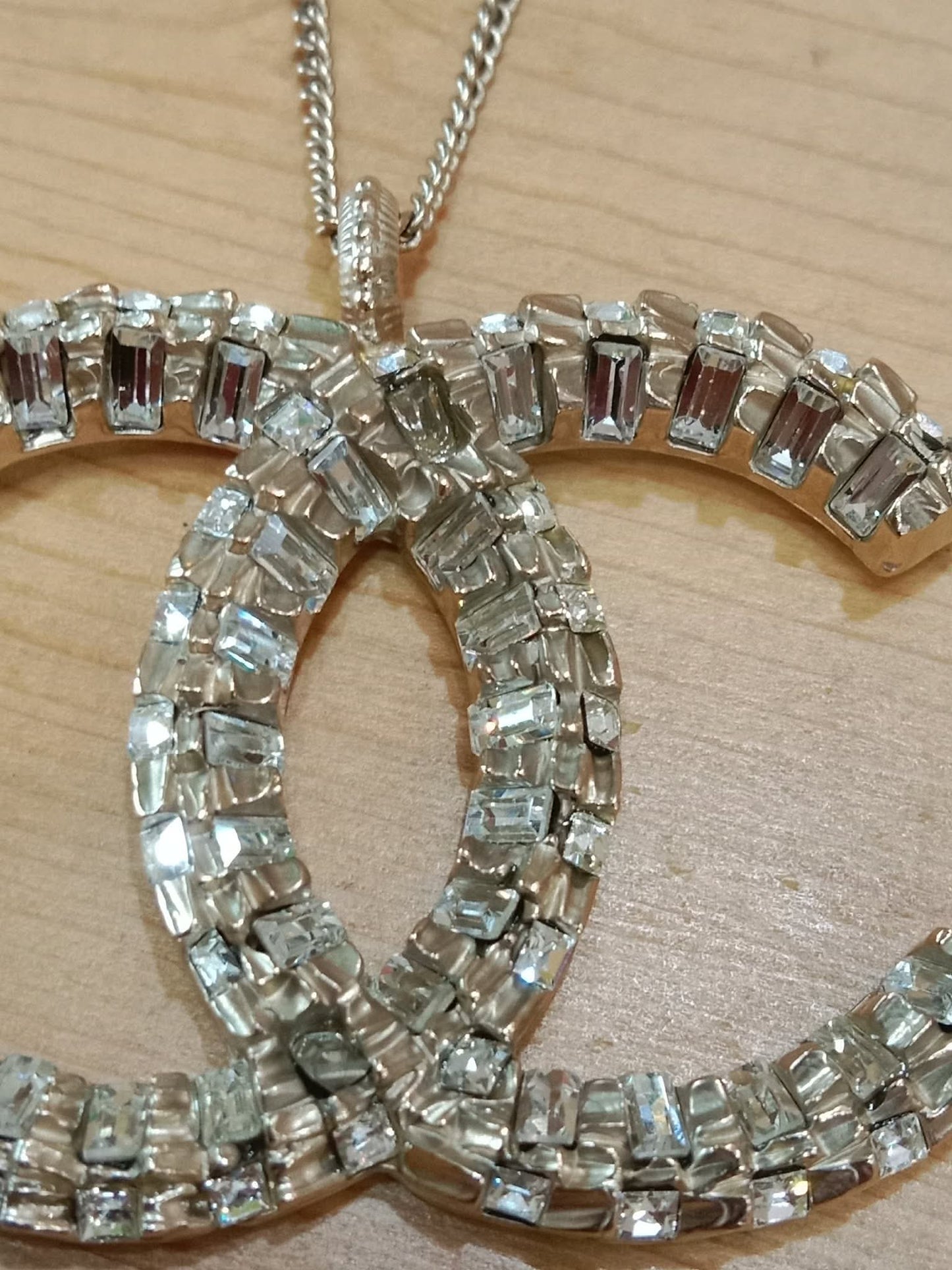 Chanel Crystal CC Pendant Crystal Necklace Silver