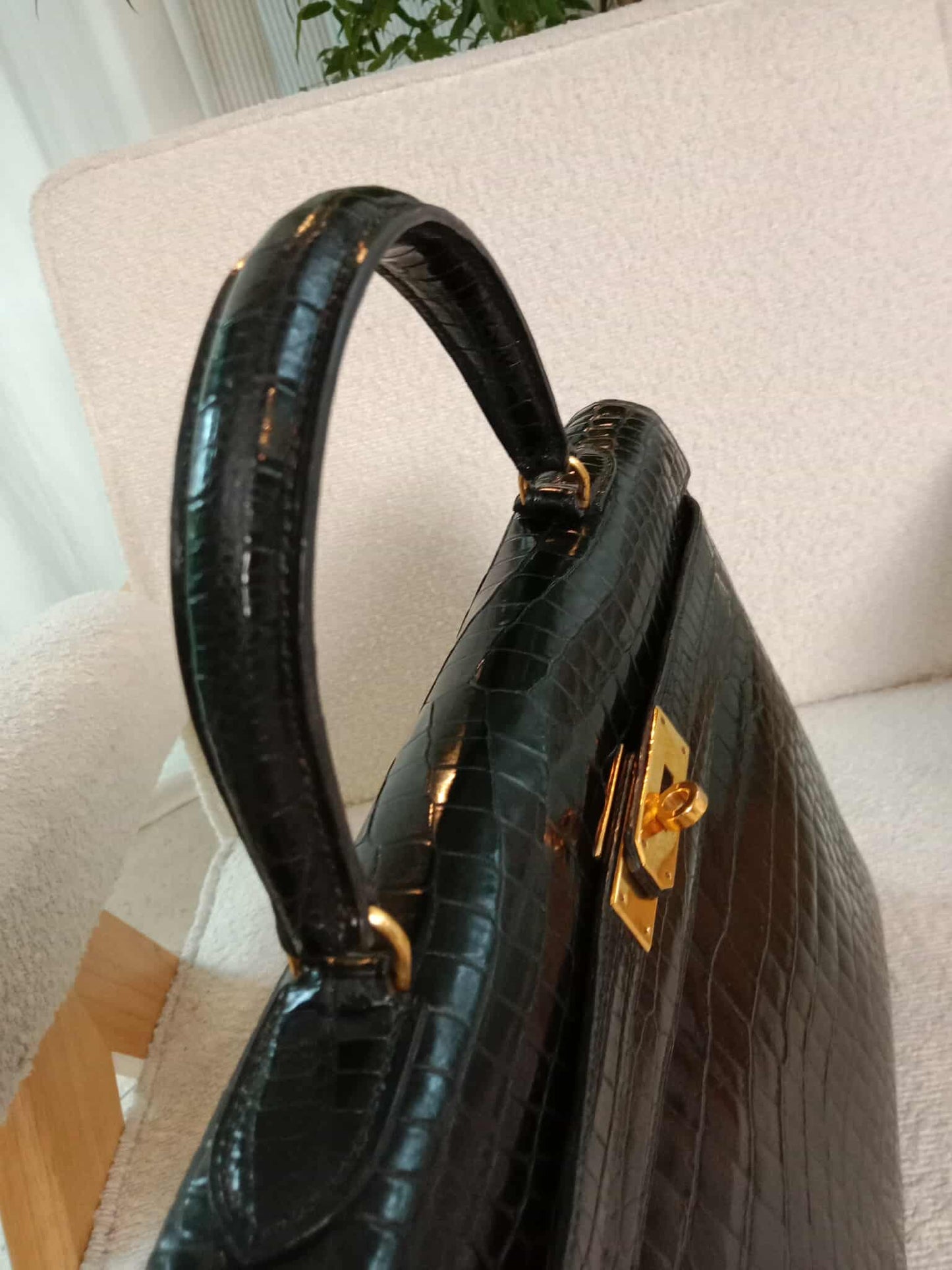 Hermes Kelly 35 Crocodile Noir Stamp G Circle 1977