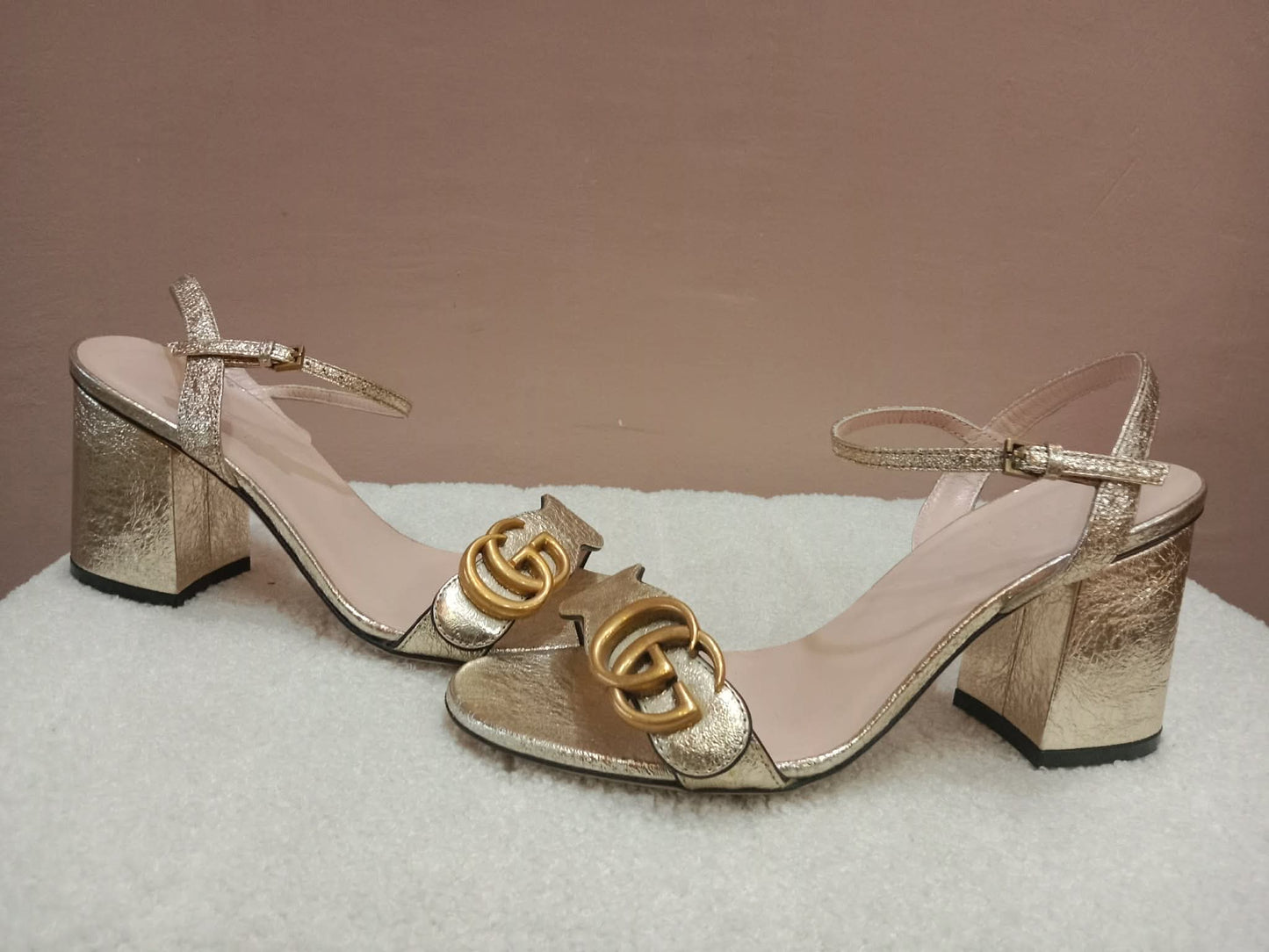 Gucci GG Marmont Sandals Metallic Gold Size 36