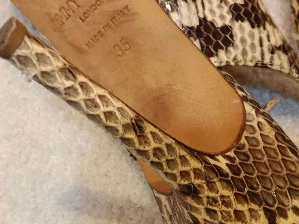 Jimmy Choo Python-Embossed Open-Toe Slingback Pumps Size 35
