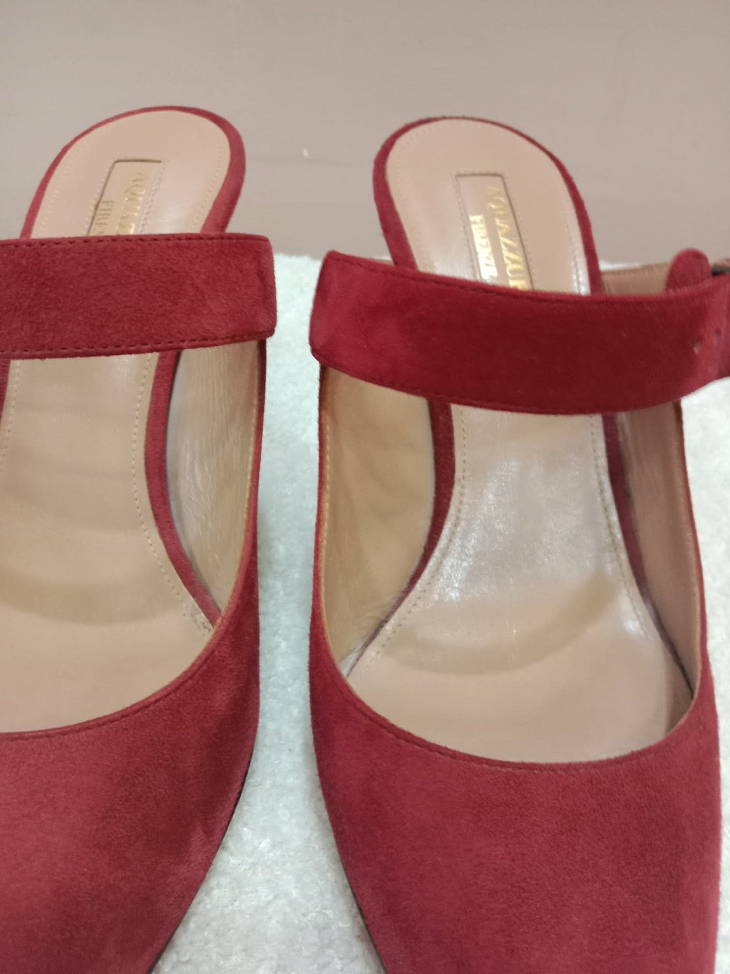 Aquazzura Blossom Suede Pointed Toe Mules Red Size 35.5