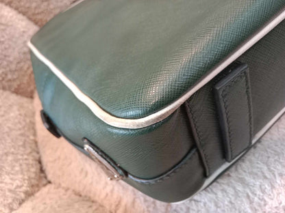 Prada Dark Green Leather Classic Laptop Bag