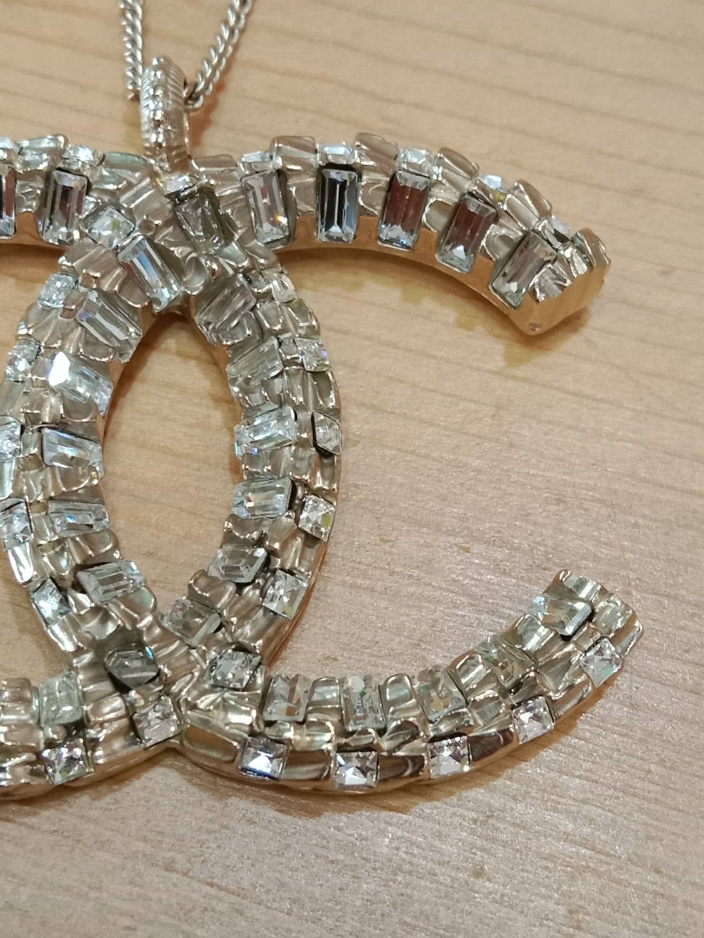 Chanel Crystal CC Pendant Crystal Necklace Silver