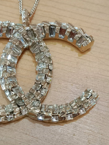 Chanel Crystal CC Pendant Crystal Necklace Silver