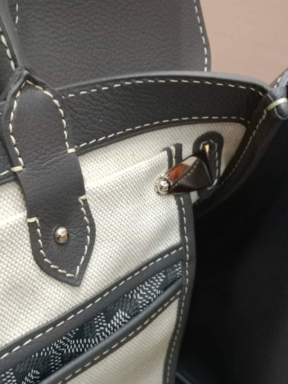 Goyard Saigon Tote Bag Goyardine Canvas with Structured Leather Trim Gris MM