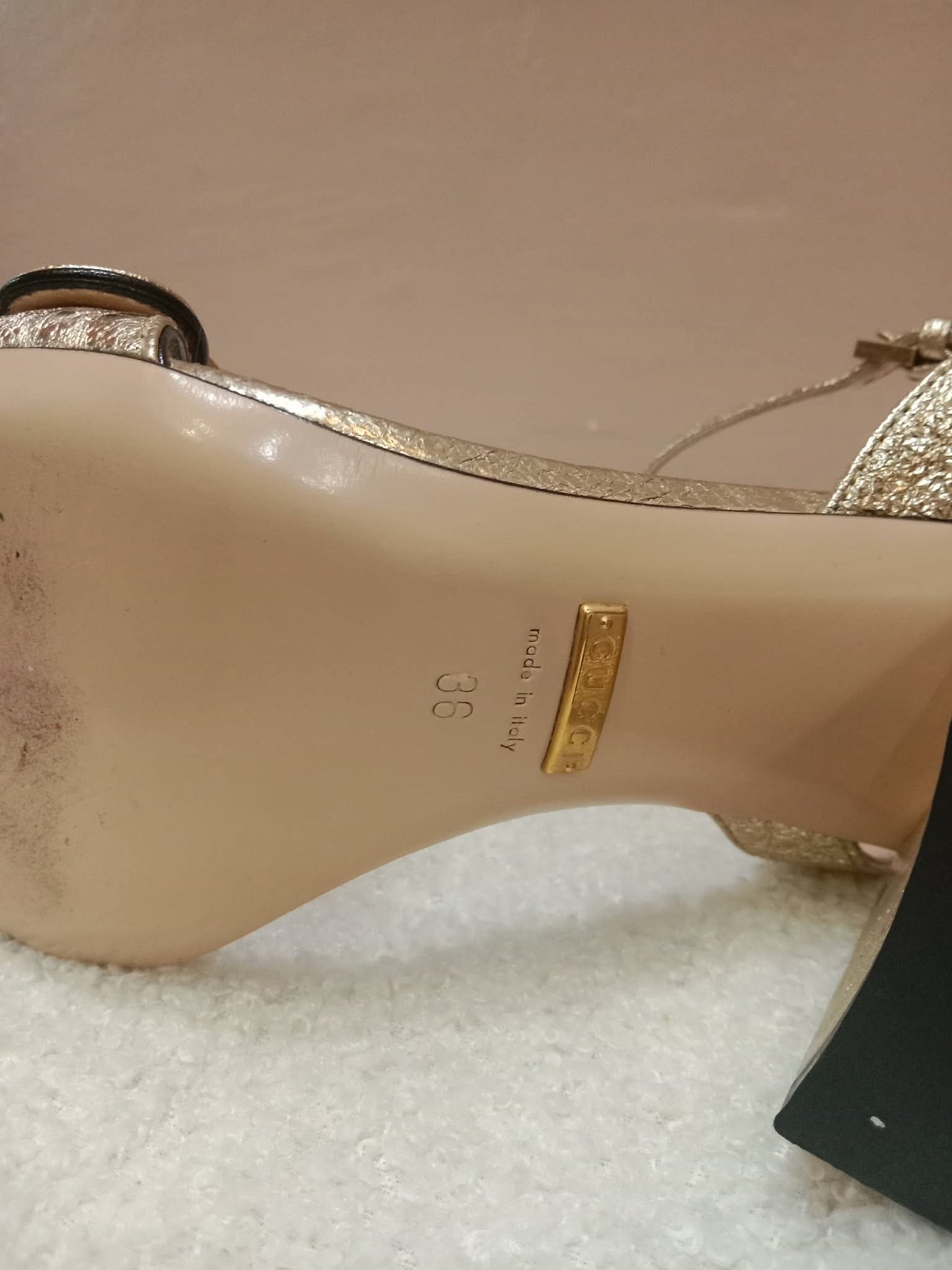Gucci GG Marmont Sandals Metallic Gold Size 36
