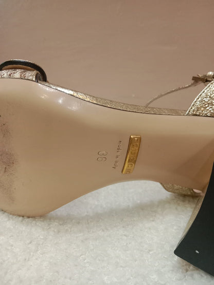Gucci GG Marmont Sandals Metallic Gold Size 36