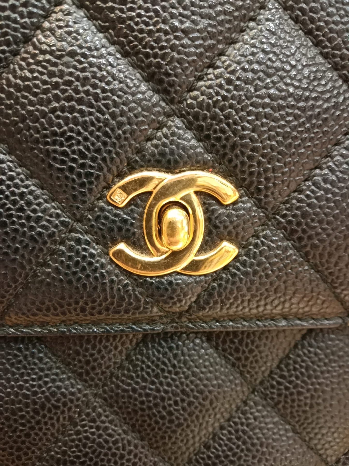 Chanel Vintage Caviar Kelly Flap Tophandle Black Series 7