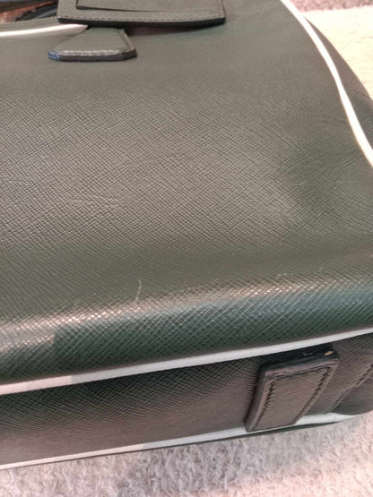 Prada Dark Green Leather Classic Laptop Bag