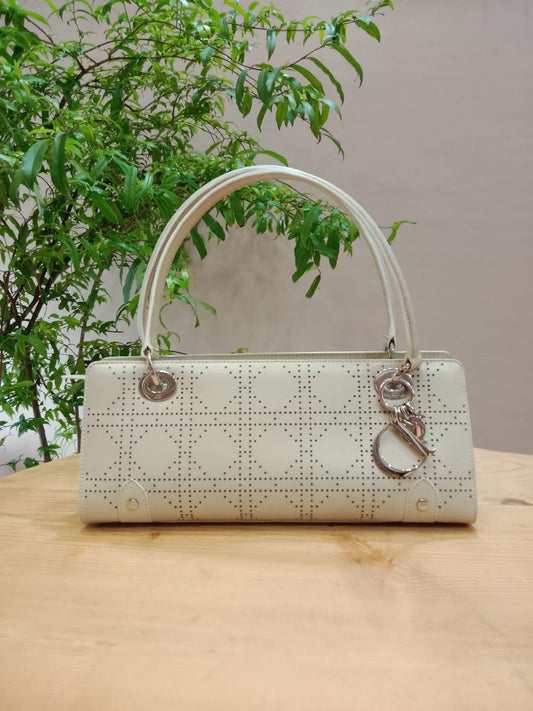 Dior Lady Dior East West Vintage White Perforated Bag