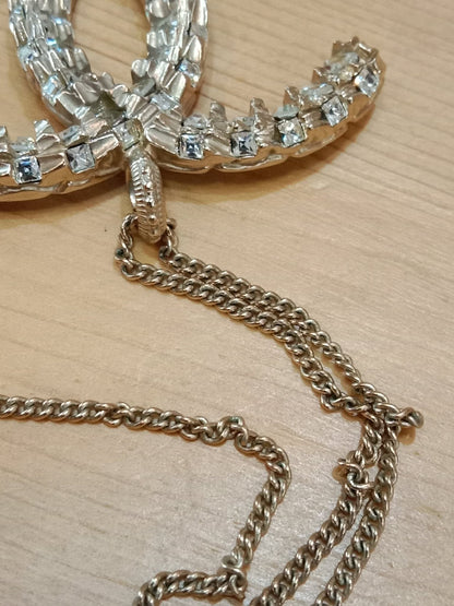 Chanel Crystal CC Pendant Crystal Necklace Silver
