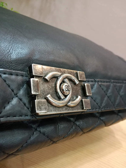 Chanel Boy Reverso Flap Bag Quilted Borders Antique Silver Hardware Series 18