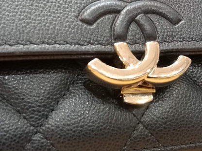 Chanel CC Box Wallet On Chain Caviar Navy Blue Series 27