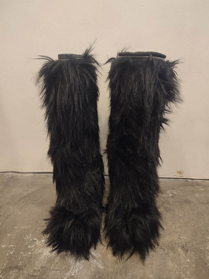 Prada Rossa Fur Black Boots Size 35