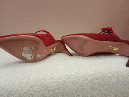 Aquazzura Blossom Suede Pointed Toe Mules Red Size 35.5