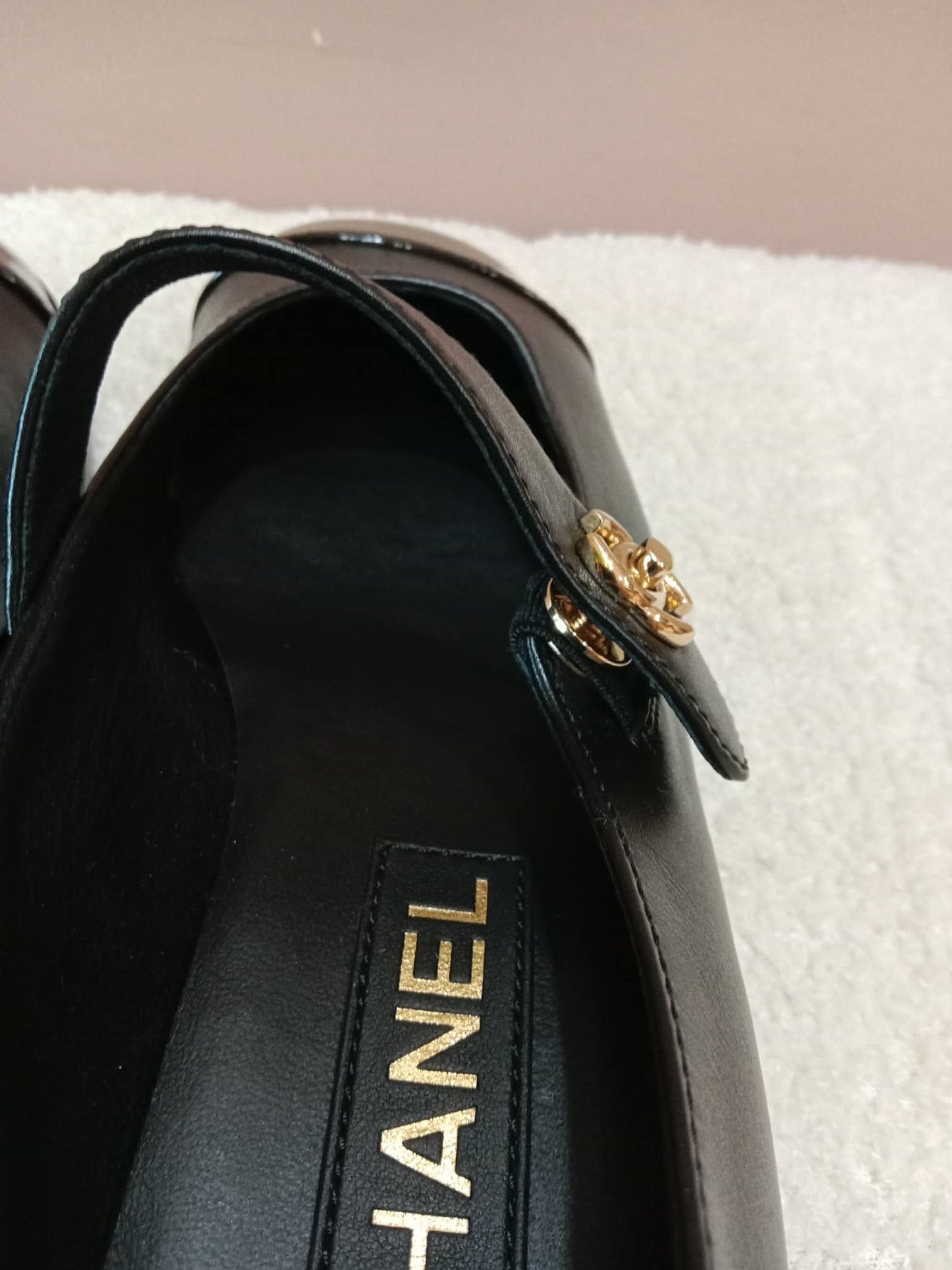 Chanel Mary Jane CC Clasp Flats Black Size 36.5