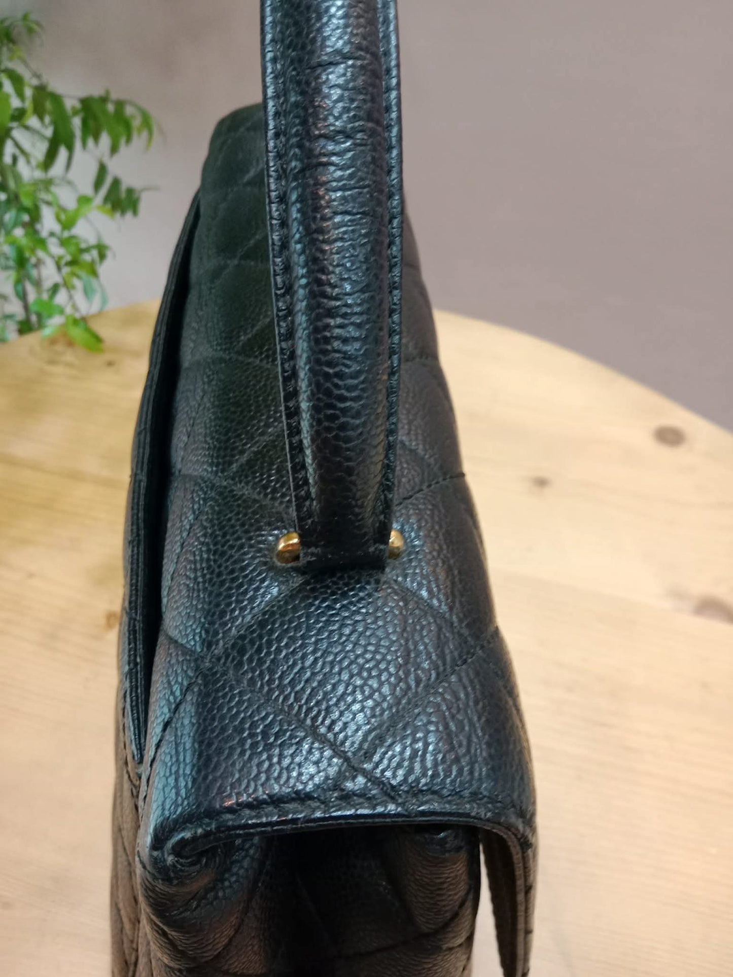 Chanel Vintage Caviar Kelly Flap Tophandle Black Series 7
