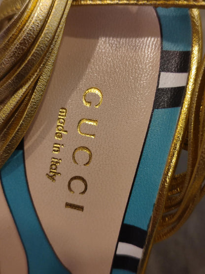 Gucci Allie Knotted Metallic Gold Heels Size 35