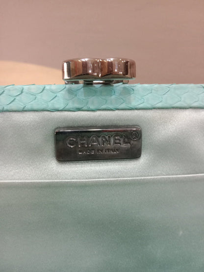 Chanel Mint Green Python Leather Clutch With a Silver-Toned Kiss-Lock Closure Series 15