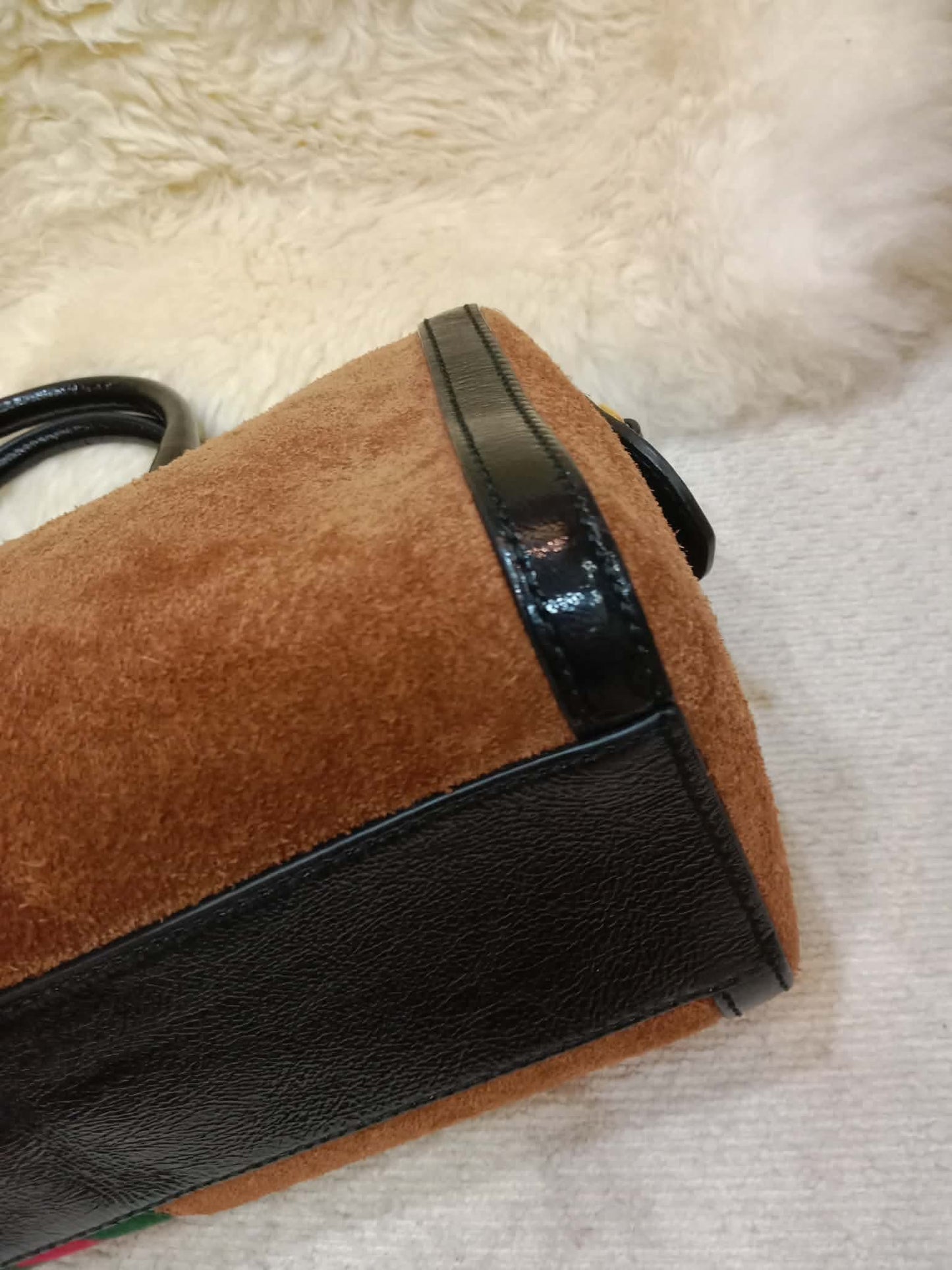 Gucci Ophidia Brown Suede Boston Bag