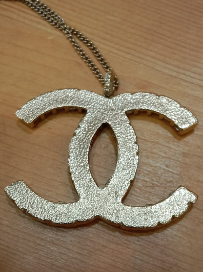 Chanel Crystal CC Pendant Crystal Necklace Silver