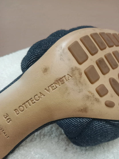 Bottega Veneta Indigo Denim Matelasse Padded Mule Sandals Size 36