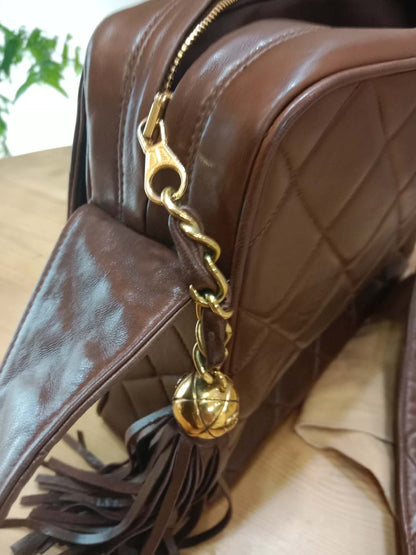 Chanel Shoulder Bag Embossed CC Logo Vintage Chocolate Brown