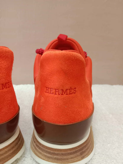 Hermes Miles Neoprene/Suede Sneakers Red Size 38