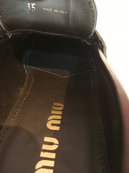 Miu Miu Brushed Penny Loafers Leather Black Size 35