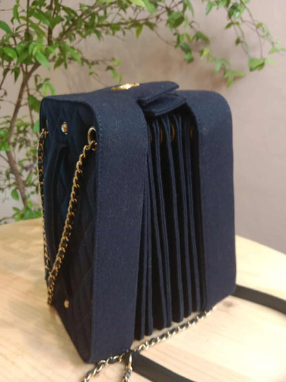 Chanel Paris-Hamburg Accordion Quilted Navy Blue Wool Aged Crossbody Runway Bag Series 25